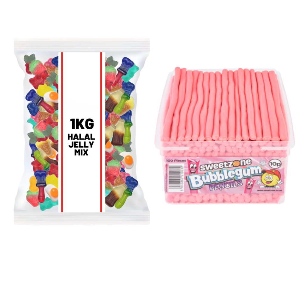 Halal Jelly Sweets + Bubblegum Pencils Sweet Bundle