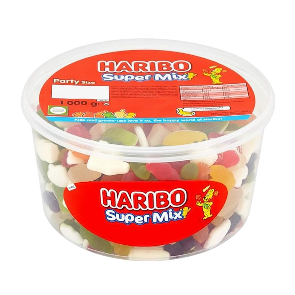 Haribo Supermix Tub filled with foam sweets and gummy favourites